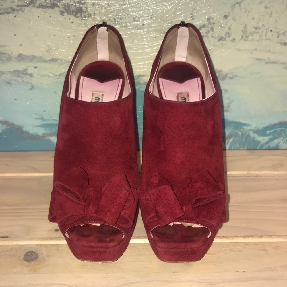 MIU MIU Suede Peep Toe Bow Ankle Bootie EUC sz 39 - Picture 2 of 16